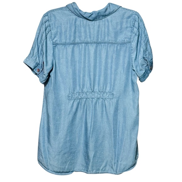 Soft Surroundings Eventide Tencel Chambray Pleated Button Front Blue Blouse - Picture 5 of 11